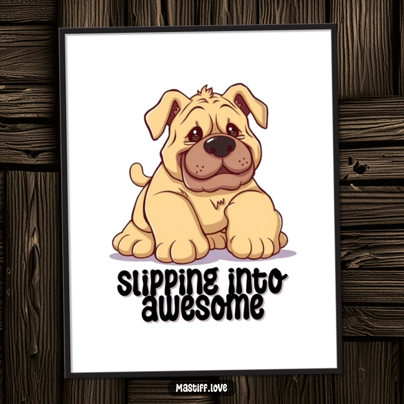 Funny Mastiff Digital Art Print of a silly dog comically tripping over its enormous paws with a funny, bewildered expression.