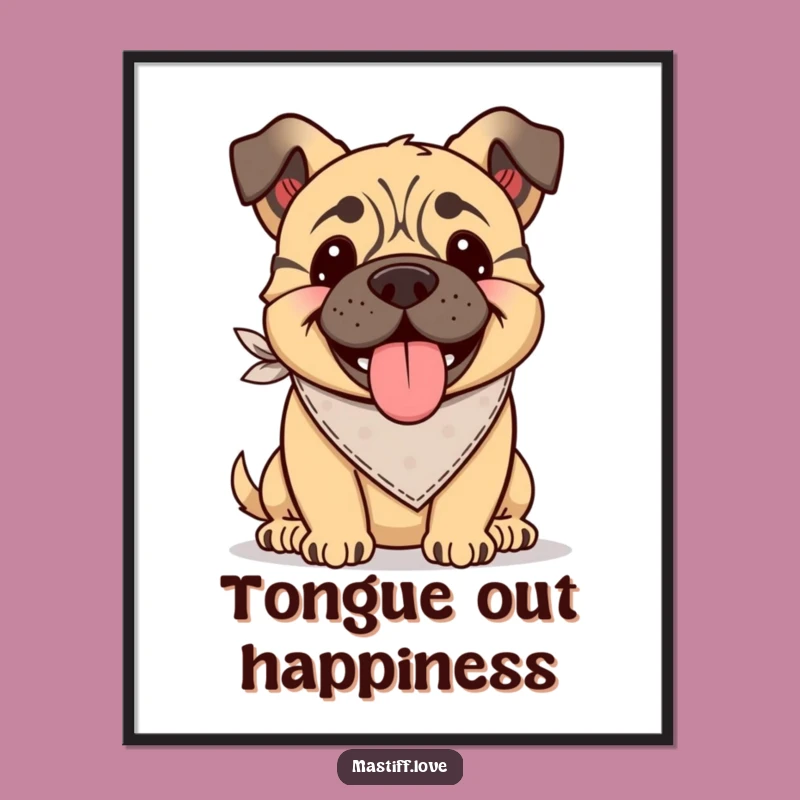 Funny Kawaii Mastiff Bandana Digital Art: Tongue Lolling, Instant Joy