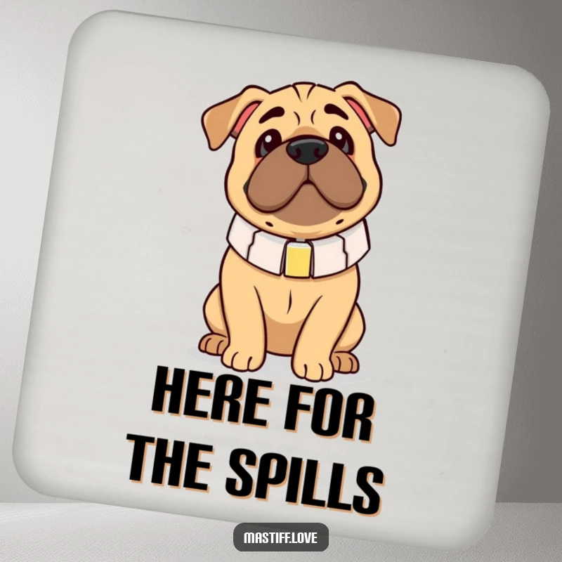 Funny Mastiff Coaster: A dog looks endearingly clumsy in an oversized collar, adding humorous charm to any coaster set.