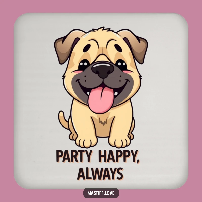 Funny Happy Mastiff Coaster: Tongue Lolling Dog Drink Protector Gift