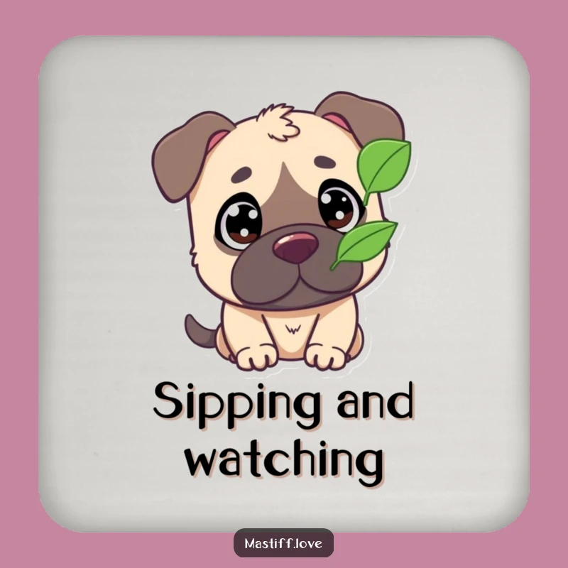 Funny Mastiff Coaster: Cute Wide-Eyed Leaf Watcher Protector