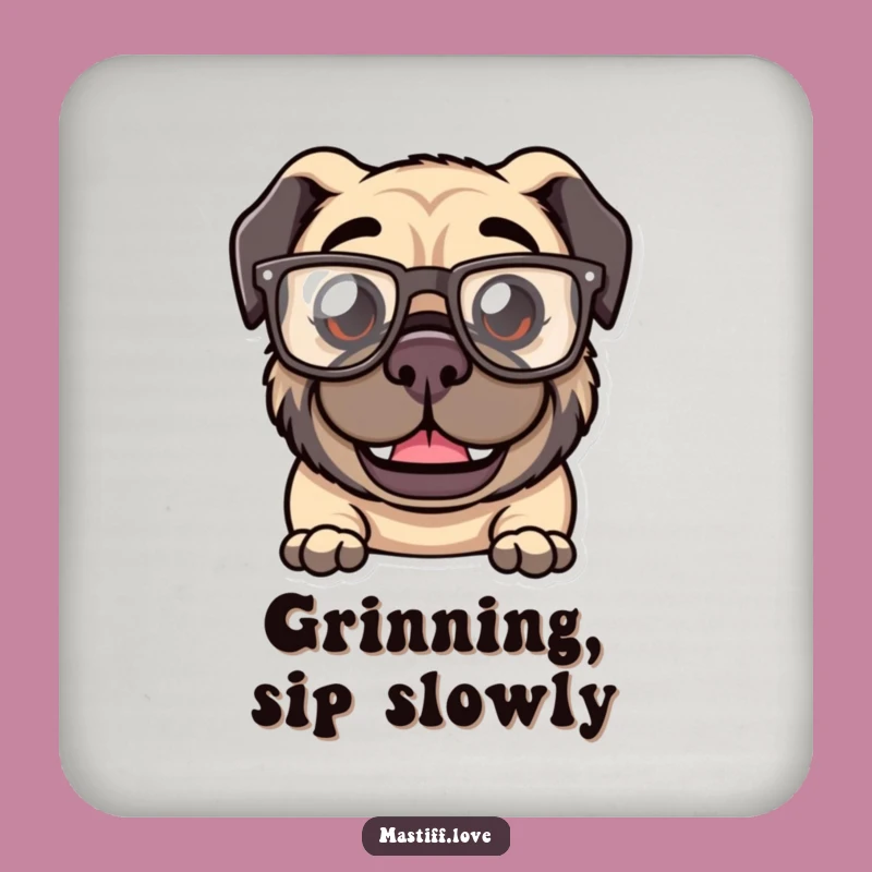 Funny Kawaii Mastiff Glasses Coaster: Goofy Grin, Protects Surfaces