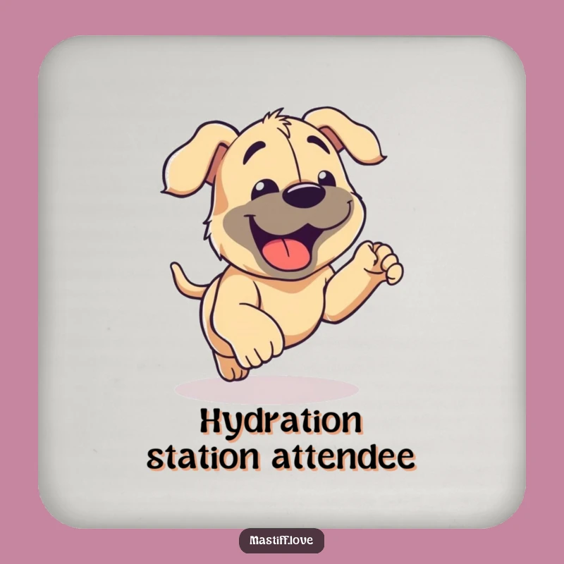 Funny Mastiff Running Drink Coaster - Protect Surfaces with Happy Dog Art