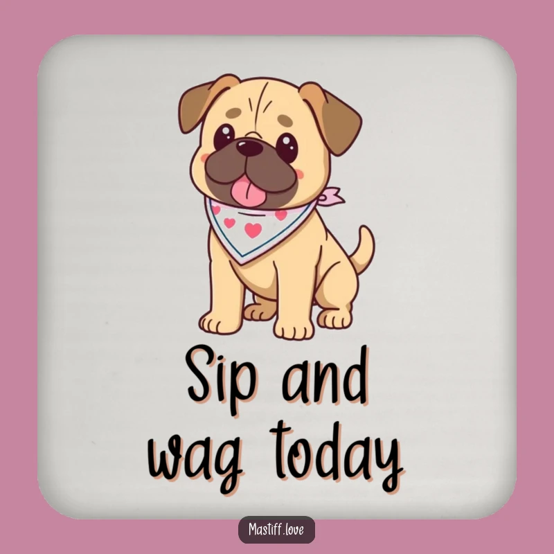 Funny Kawaii Mastiff Coasters (Set of 4): Bandana Style Protects Surfaces, Funny Gift