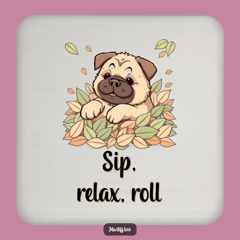 Happy Kawaii Mastiff Leaves Coasters: Rolling Dog Protection, Cute Autumn Funny Gift Set