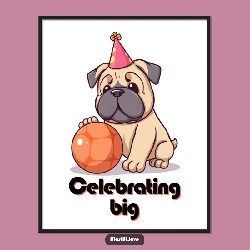 Funny Kawaii Mastiff Party Poster - Festive Wall Art