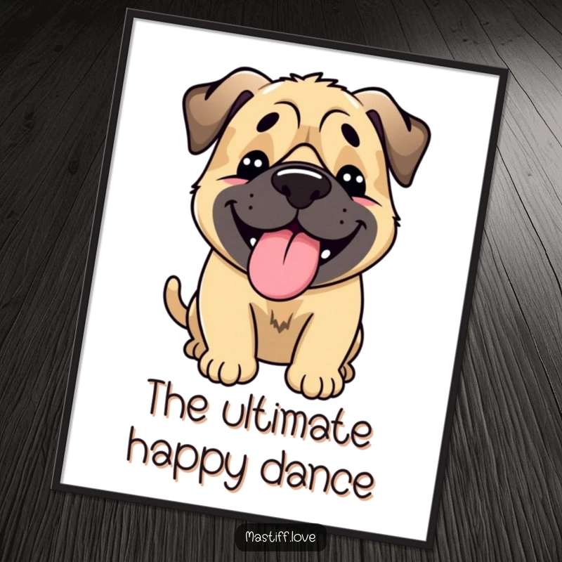Funny Happy Mastiff Poster: A mastiff's sheer happiness is depicted by its entire body wagging and tongue lolling out in this vibrant art.