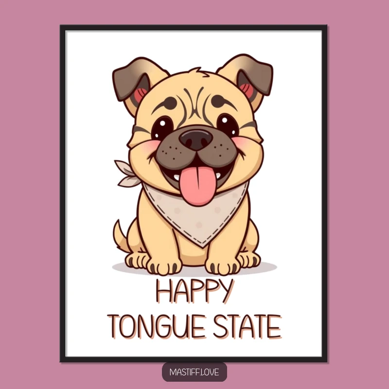 Funny Kawaii Mastiff Bandana Poster: Tongue Lolling, Happy Wall Art