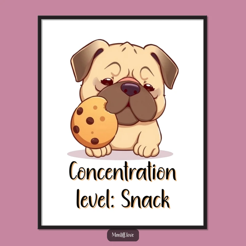 Funny Kawaii Mastiff Poster: Cookie Balance Challenge, Whimsical Wall Art Gift