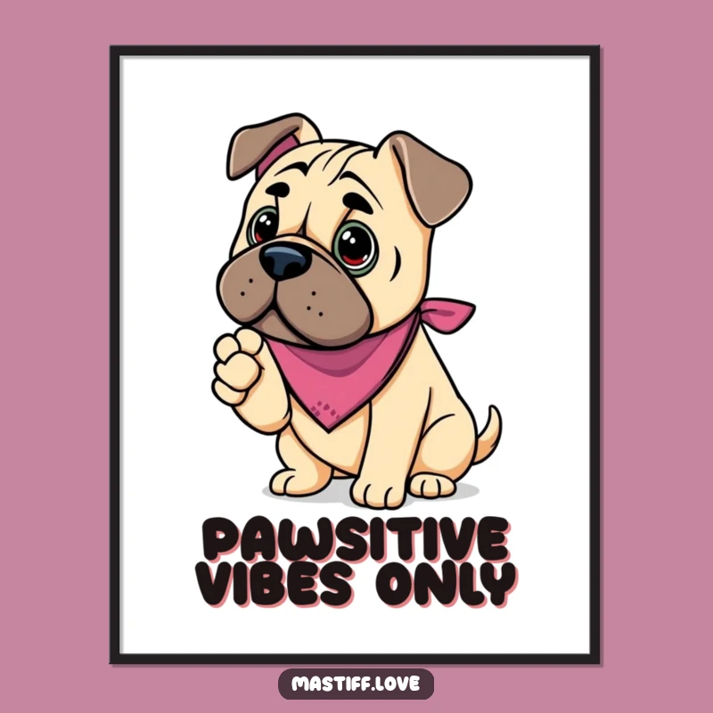 Funny Kawaii Mastiff Poster: Paw Offer Friend, Whimsical Wall Art Gift