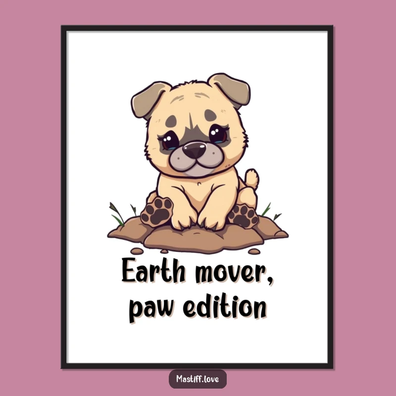 Funny Mastiff Digging Poster - Adorable Puppy Paw Prints Wall Art for Dog Fans