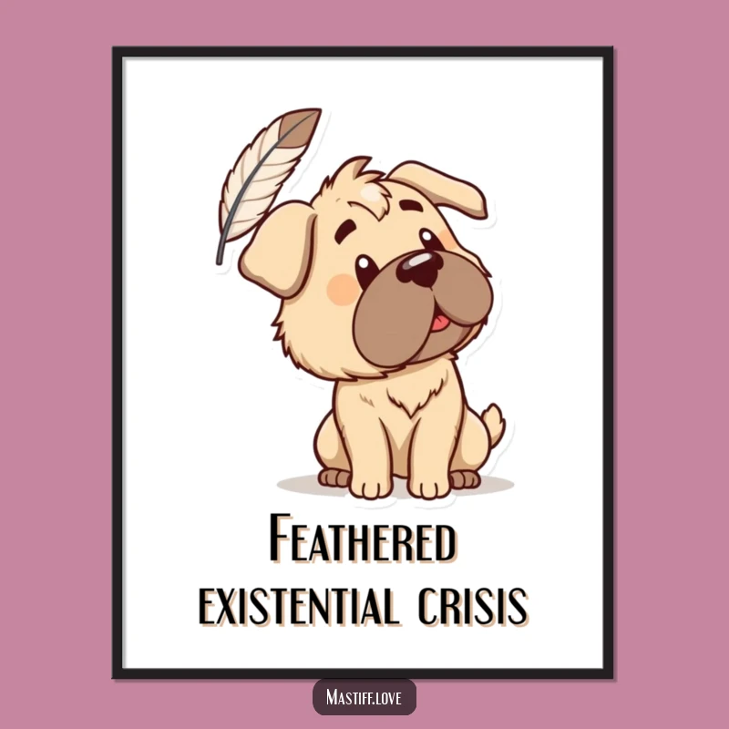 Funny Mastiff Feather Poster: Curious Dog Art, Hilarious Wall Decor for a Thoughtful Funny Gift!