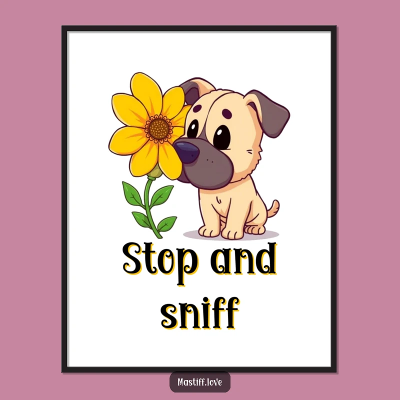 Funny Mastiff Flower Poster: Adorable Cartoon Art for Nature Lovers