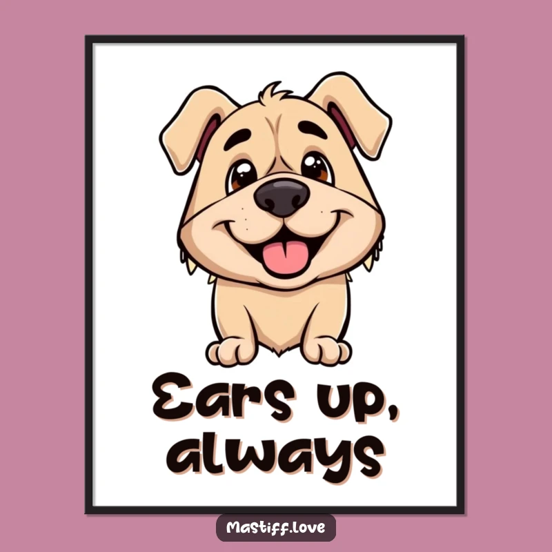 Funny Mastiff Poster: Excited Ears Smile Artwork, Happy Dog Decor, Gift