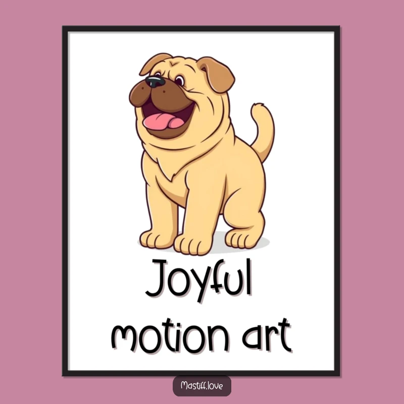Funny Mastiff Puppy Wagging Tail Poster - Giant Dog Joyful Wall Art Gift