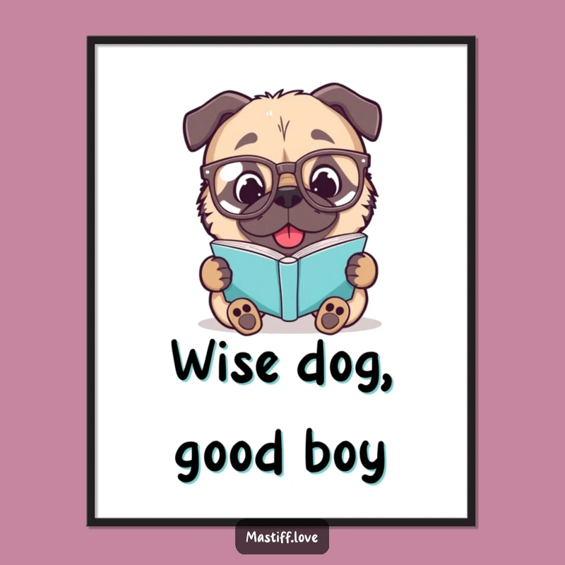 Funny Mastiff Reading Poster: Delightful Spectacled Dog Art Print Gift