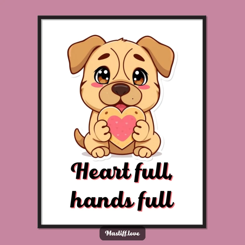 Funny Mastiff Heart Cookie Poster: Adorable Dog Art Print, Charming Funny Gift