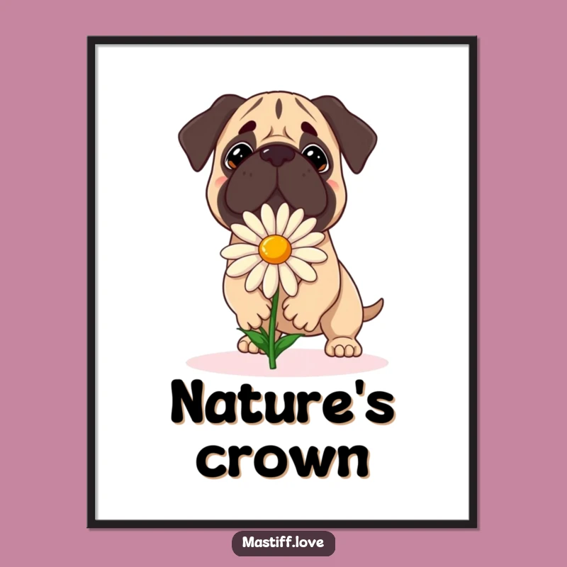 Funny Balancing Mastiff Daisy Poster - Humorous Floral Wall Art
