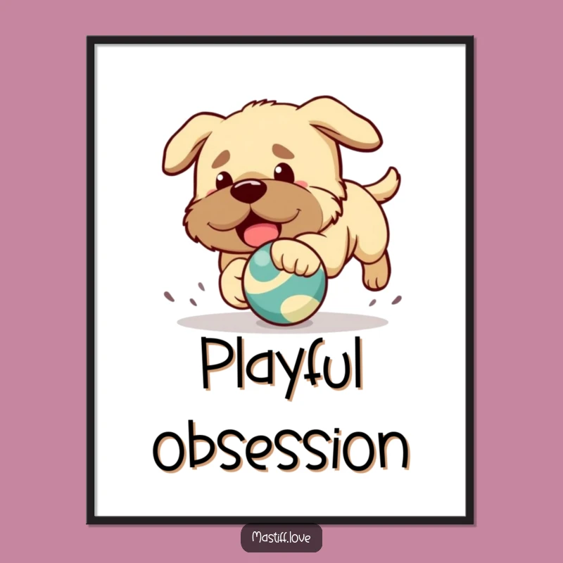 Funny Mastiff Poster: Kawaii Puppy Toy Chase Art, Adorable Decor, Gift