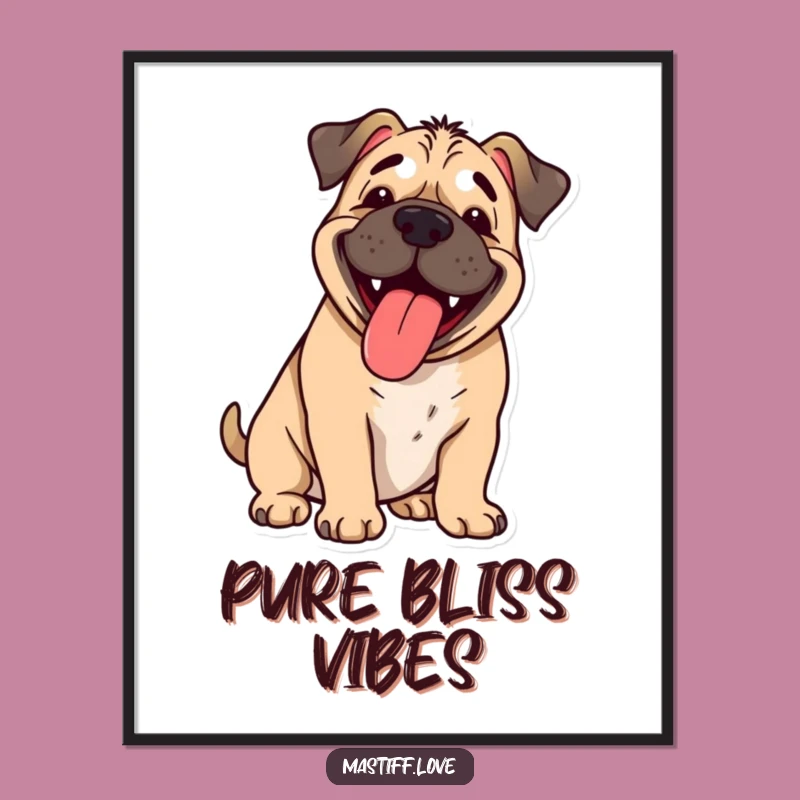 Funny Happy Mastiff Poster: Joyful Cartoon Dog Art for Wall Decor