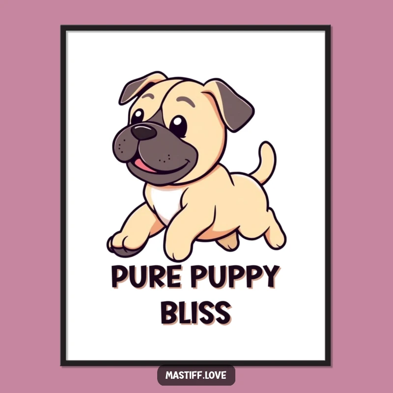Funny Mastiff Poster: Happy Puppy Leap Artwork, Adorable Dog Decor, Gift