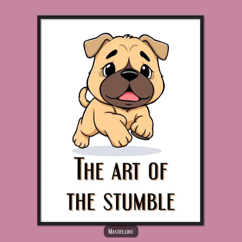 Funny Mastiff Tripping Poster: Quirky Big Paw Dog Running Wall Art Gift