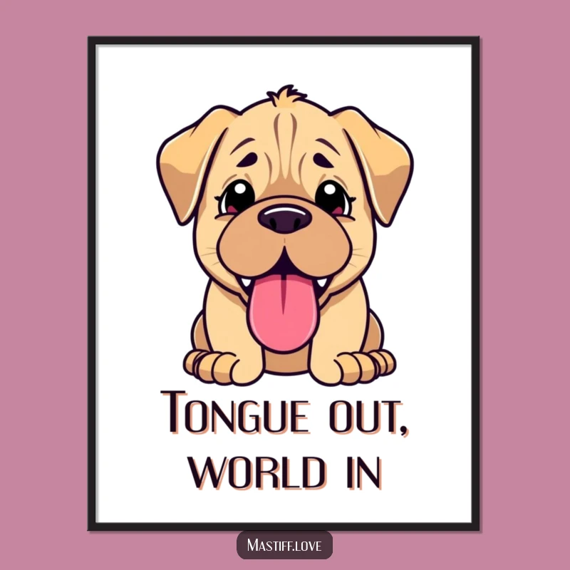 Funny Kawaii Mastiff Puppy Poster: Joyful Panting Art, Whimsical Wall Decor Gift