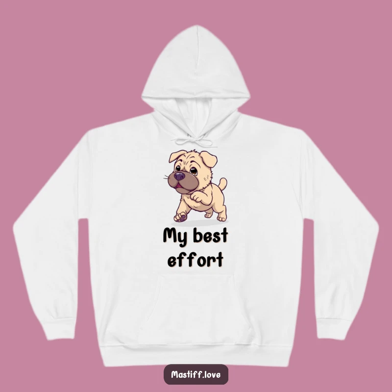 Clumsy Kawaii Mastiff Hop Hoodie: Cozy Endearing Dog Trying to Hop, Funny Gift