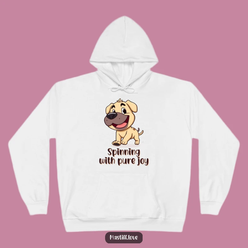 Cozy Funny Mastiff Hoodie - Goofy Tail Chase - Warm & Silly Gift