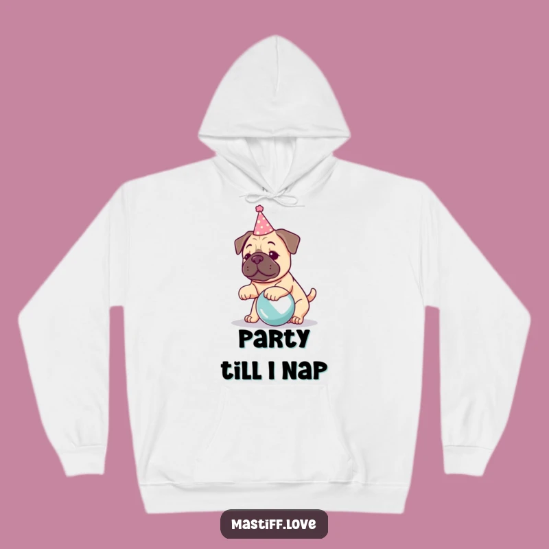 Funny Kawaii Mastiff Hoodie: Party Pup Design, Perfect Cozy Gift
