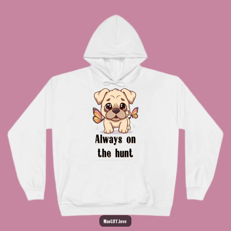 Kawaii Mastiff Butterfly Hoodie: Cozy Innocent Dog Chasing Butterfly, Warm Funny Gift
