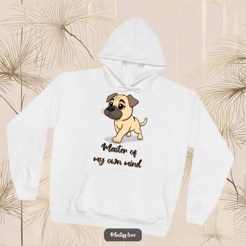 Funny Mastiff Hoodie: A comical dog enthusiastically chases its shadow, radiating friendly determination and pure, unadulterated joy.
