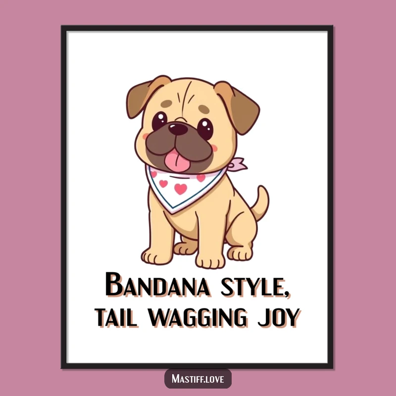 Free Printable Kawaii Mastiff Bandana Wall Art: Funny Dog Downloadable Decor Gift!