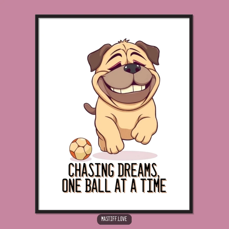 Free Printable Wall Art: Dopey Mastiff Ball Chase, Funny Dog Art Downloadable Decor