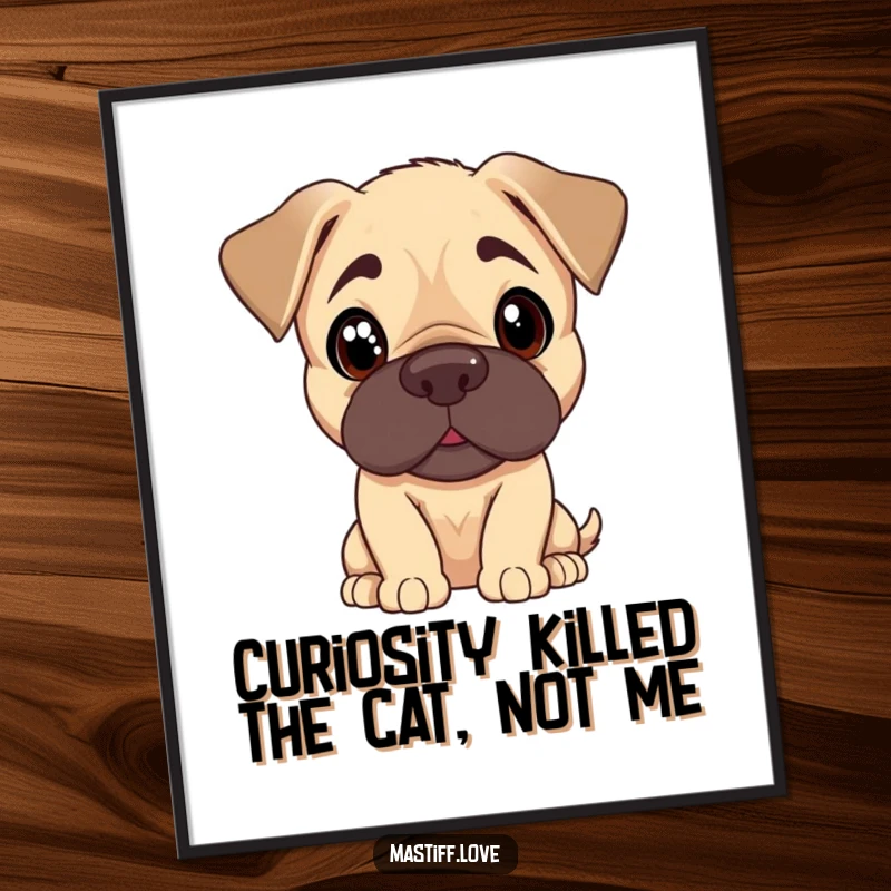 Funny Free Printable Wall Art: Mastiff puppy tilting its head with curious, pleading eyes, creating heartwarming, humorous decor.