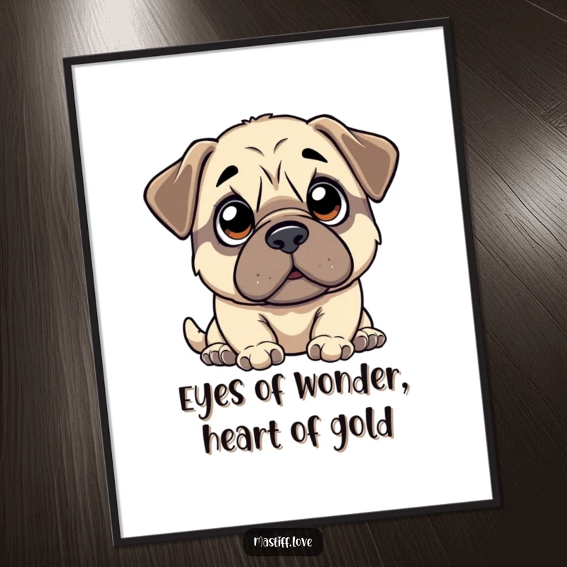 Funny Free Printable Kawaii Mastiff Anticipation Wall Art: A cute mastiff with wide, innocent eyes looks up expectantly, creating heartwarming, downloadable decor.