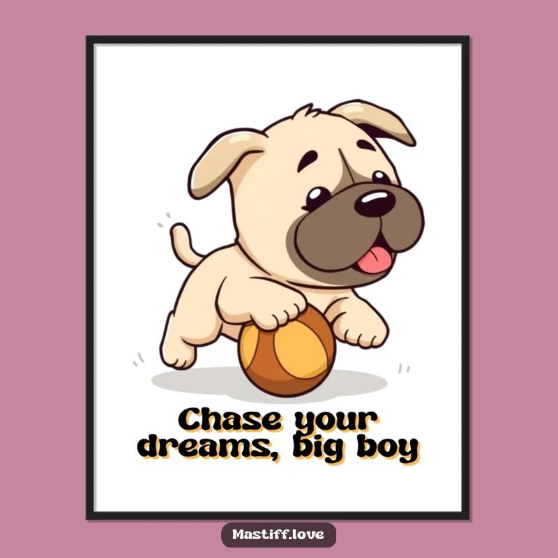 Free Printable Wall Art: Cute Mastiff Puppy Ball Chase Decor, Charming Downloadable Art