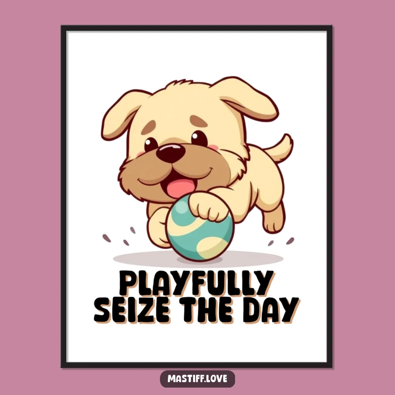 Free Printable Wall Art: Funny Mastiff Chasing Toy, Playful Downloadable Decor Gift