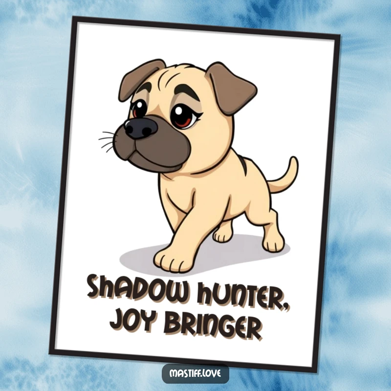 Funny Free Printable Wall Art: A determined and friendly mastiff is captured mid-chase, hilariously pursuing its own shadow.