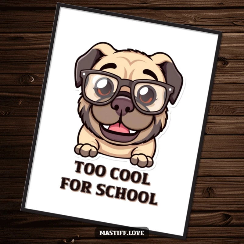 Funny Free Printable Wall Art: Kawaii mastiff with a goofy grin, wearing oversized, comical glasses, bringing quirky charm to the decor.