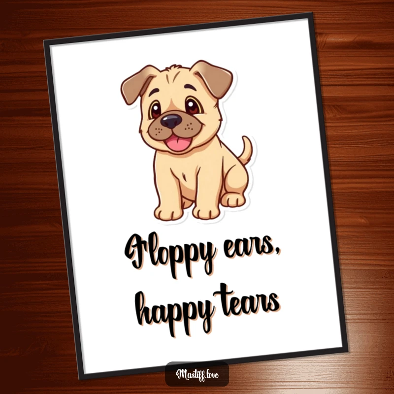 Funny Free Printable Wall Art: Kawaii mastiff puppy with floppy ears, joyfully wagging its tail, bringing playful energy to the room.