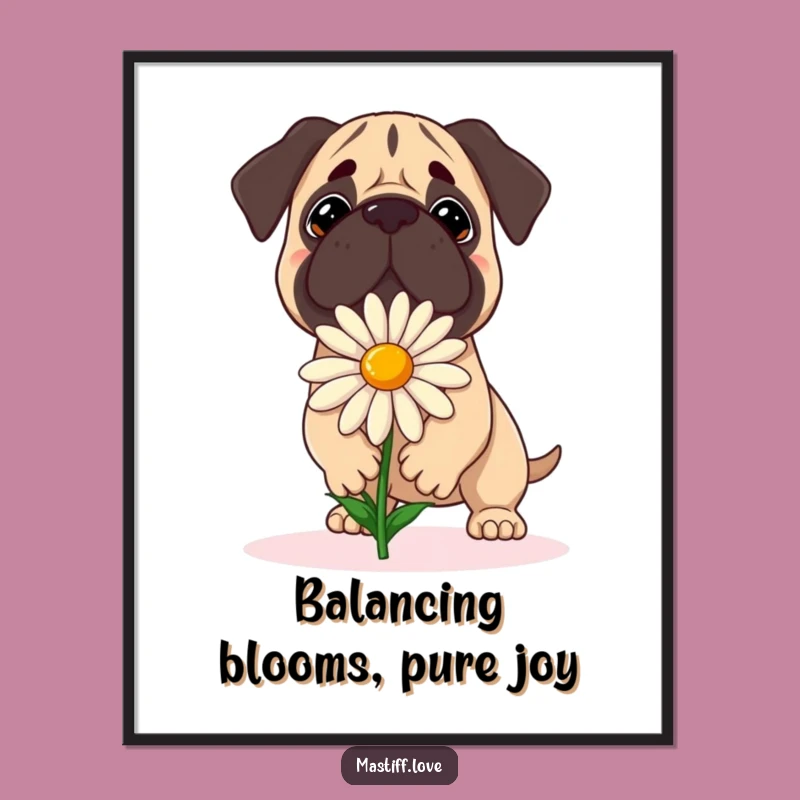 Free Printable Wall Art: Mastiff Balancing Daisy - Downloadable Dog Decor