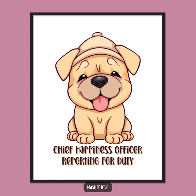 Free Printable Wall Art: Mastiff Puppy Hat Lick - Funny Dog Downloadable Art