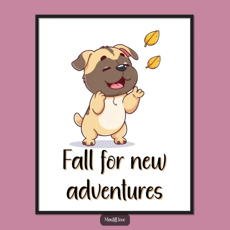 Free Printable Wall Art: Playful Mastiff Leaf Chase Decor, Humorous Dog Art