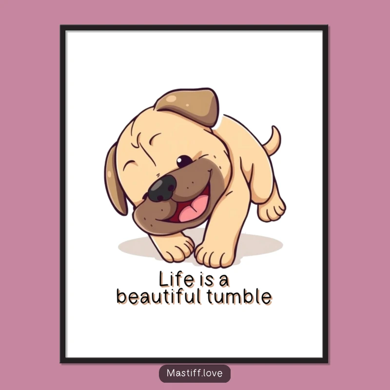 Free Printable Wall Art: Tumbling Mastiff Puppy, Cute Funny Dog Decor Download