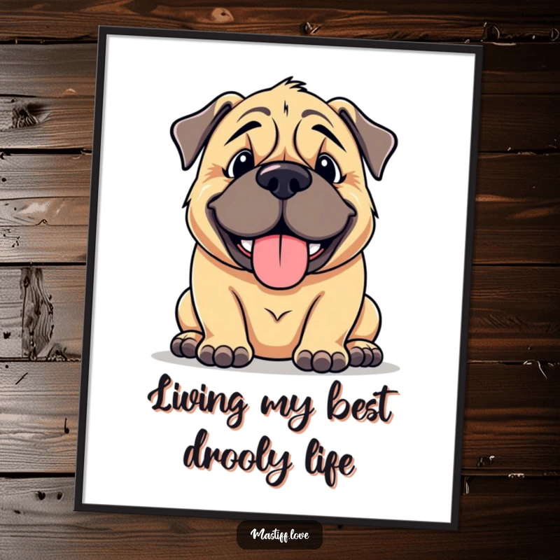 Funny Free Printable Wall Art: A large, cuddly mastiff with a huge goofy smile panting happily, radiating pure joy.