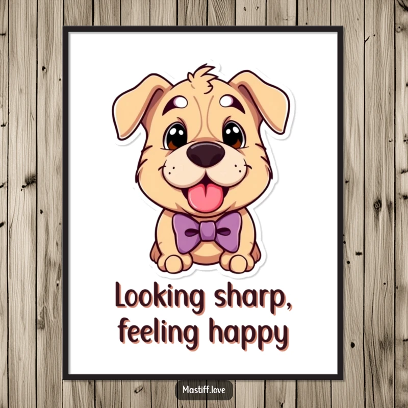 Funny Free Printable Wall Art: Playful Mastiff Character Wearing a Bowtie, Panting Happily and Charmingly