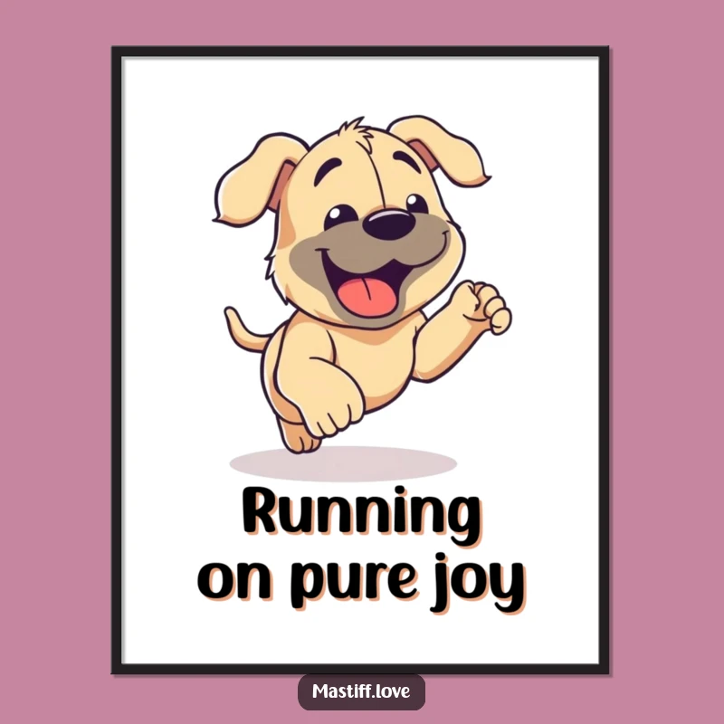 Funny Free Printable Wall Art: Happy Mastiff Panting Art, Humorous Dog Run Downloadable Art