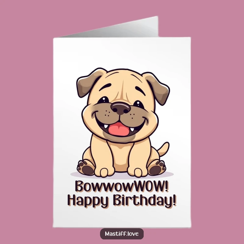 Free Printable Birthday Card: Grinning Mastiff Bow - Funny Dog Gift Download