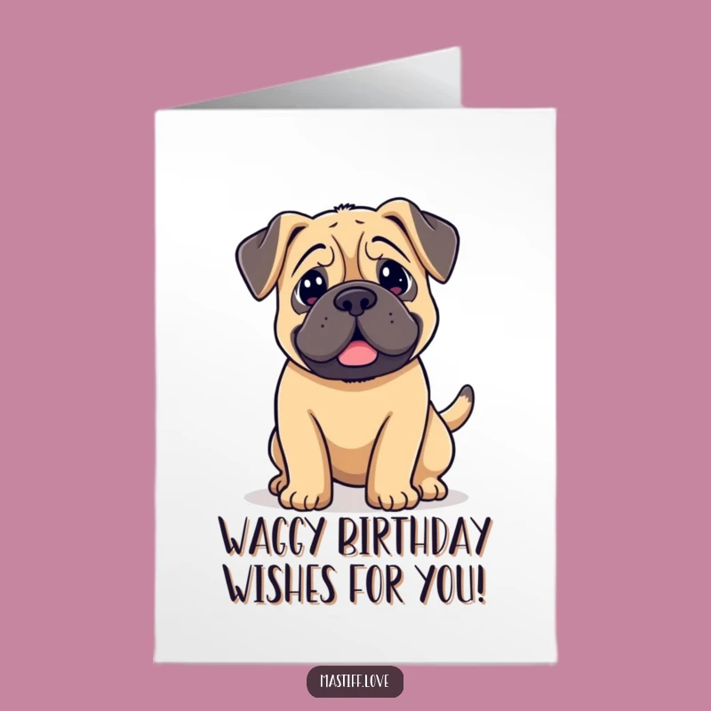 Free Printable Birthday Card: Happy Kawaii Mastiff - Tail Wagging DIY Downloadable Gift